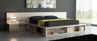Кровать-подиум с встроенными нишами для хранения